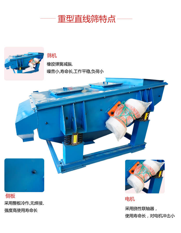 重型直線篩：篩機(jī)，側(cè)板，電機(jī)展示圖