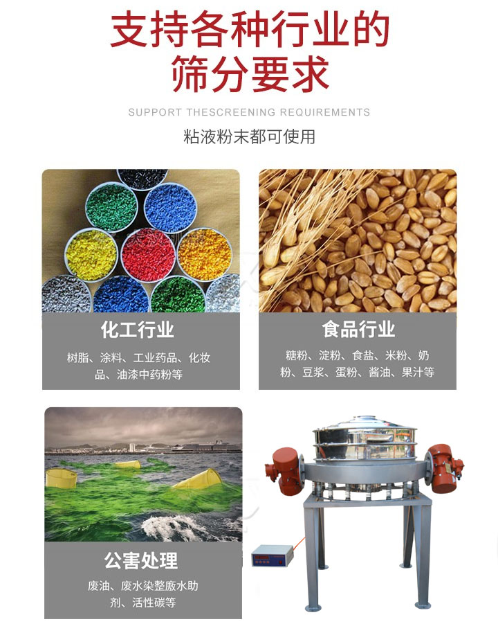 直排篩適用行業：化工行業，食品行業，金屬行業，以及公害處理等行業。支持各種行業的篩分要求。
